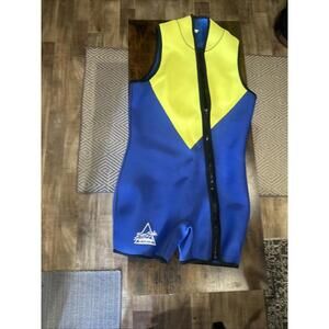 Vtg Bayside Wetsuit Sleeveless Shorts Neon Yellow Blue Blk Surfer Beach XL Mens